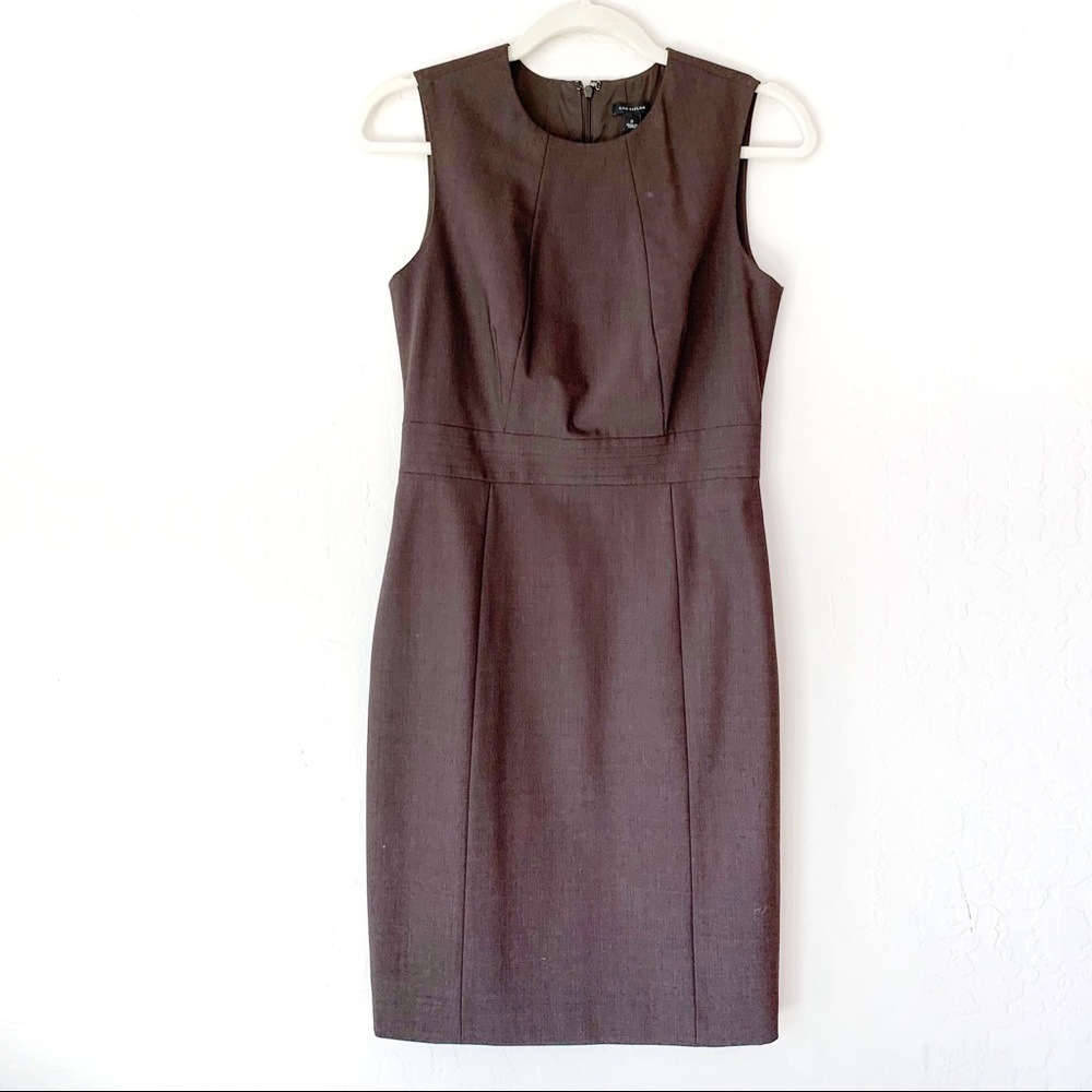 Ann Taylor Brown Sheath Shift Midi Linen Wool Blend Dress size 2